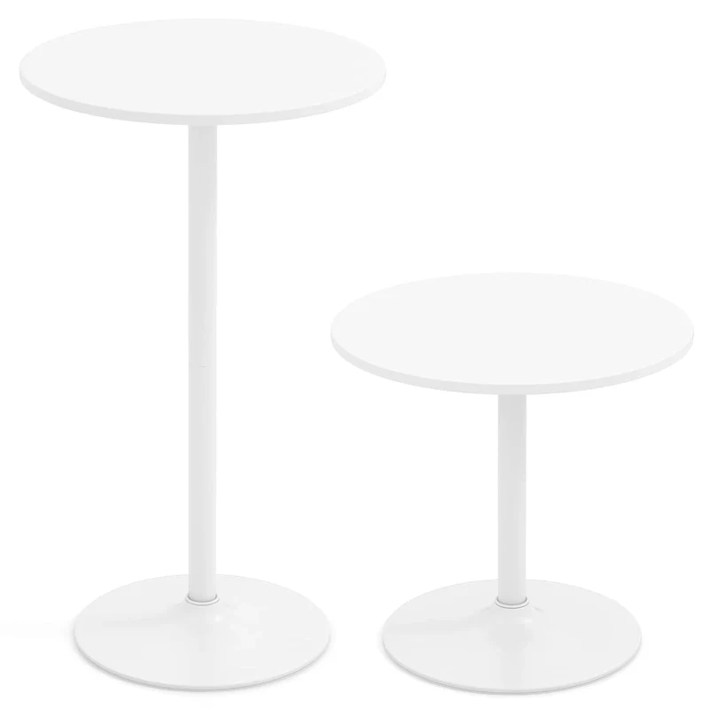 White Round Bistro Table, Adjustable 2-Height (22