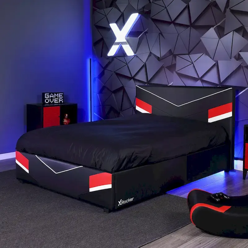 X Rocker Orion eSports Gaming Bed Frame with TV Mount, Black/Red, Twin