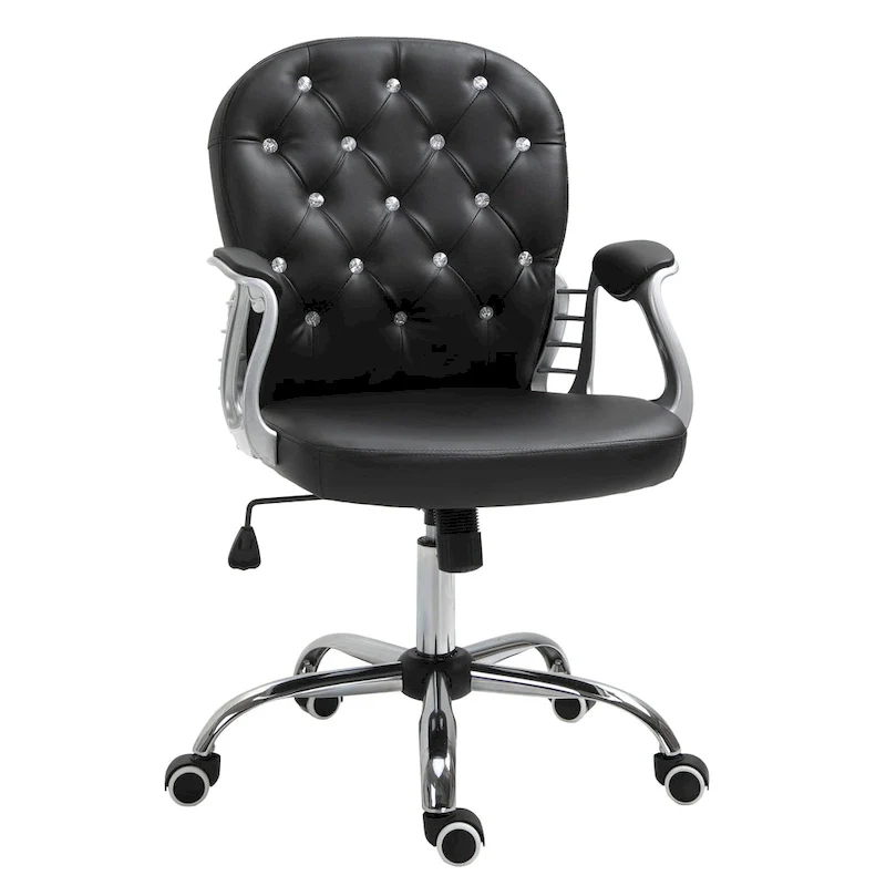Faux Leather Office Chair with Tufted Backrest and Swivel Wheels