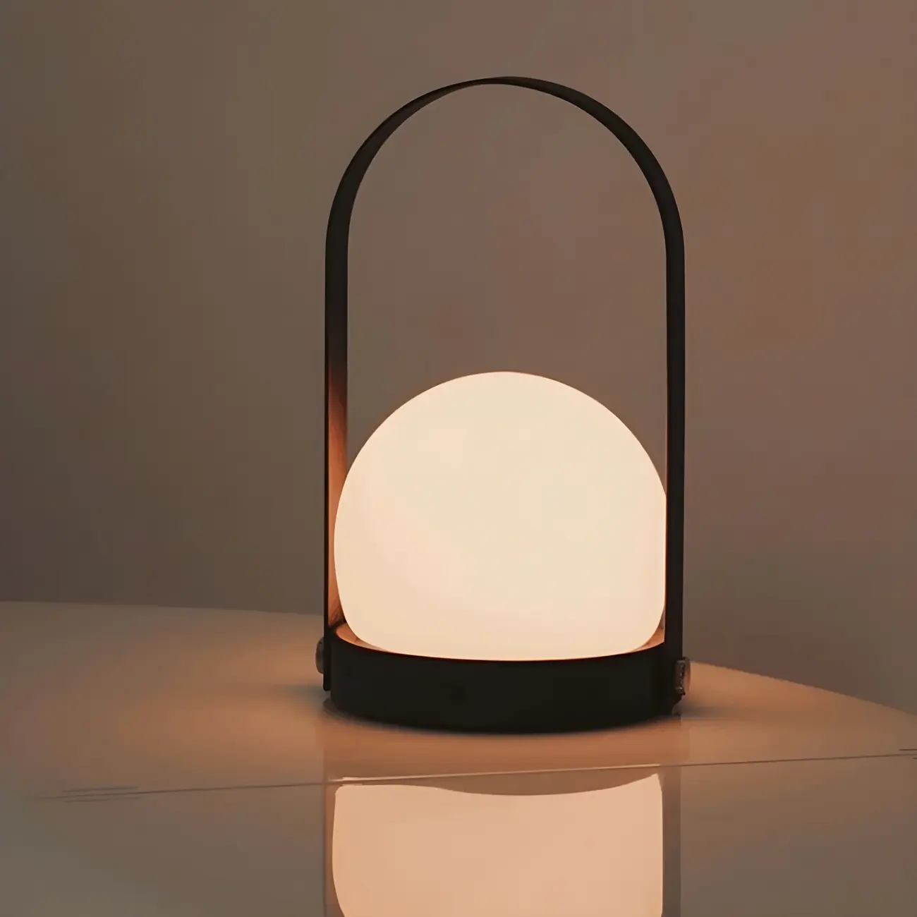 Portable Black Globe Shade LED Lantern Cordless Table Lamp