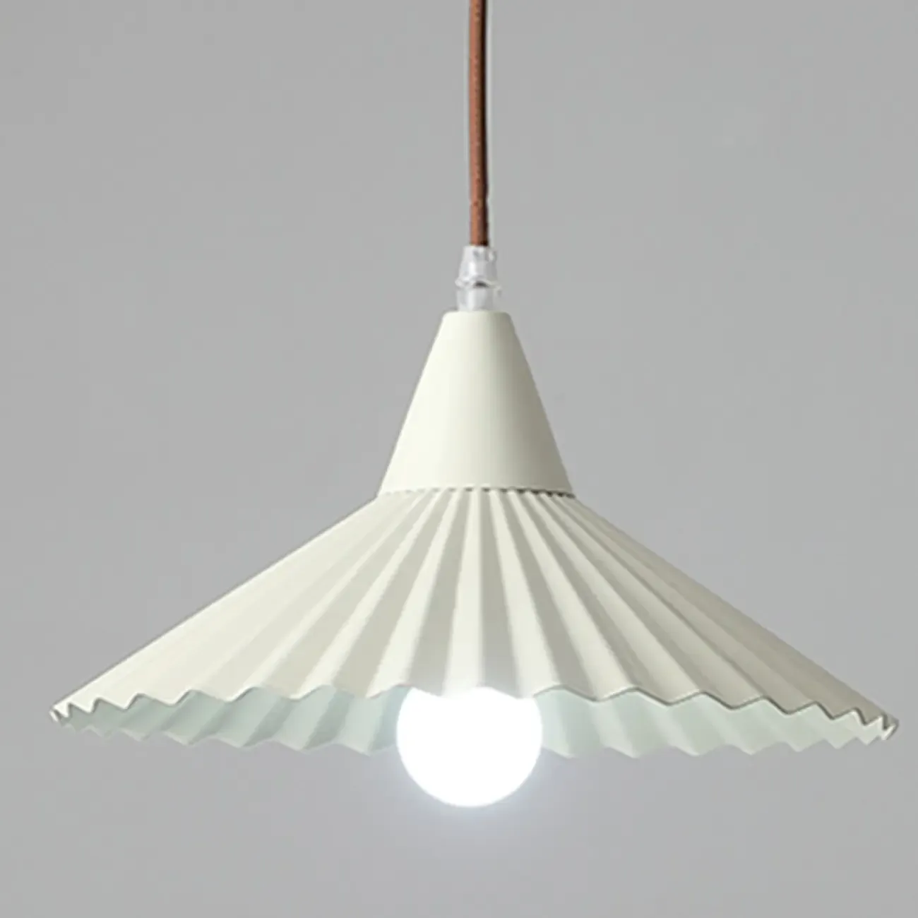 Modern Walnut Pleated Cone Pendant Light