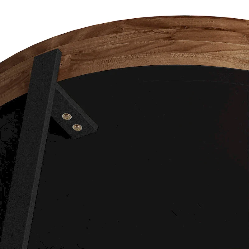 Natural Wood Round Coffee Table with Metal Cross Legs