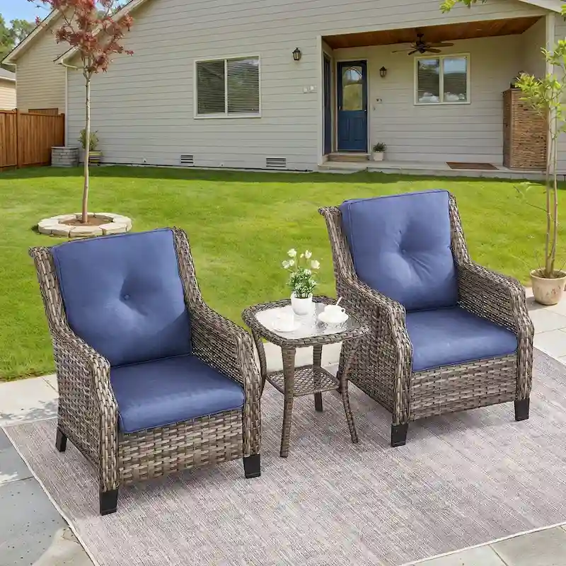 Gymojoy Patio Club Chair Wicker Chairs with Side Table - Grey