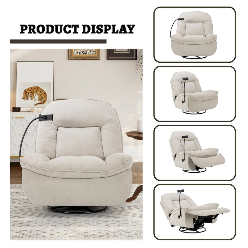Adjustable Swivel Chenille Recliner with Phone Holder