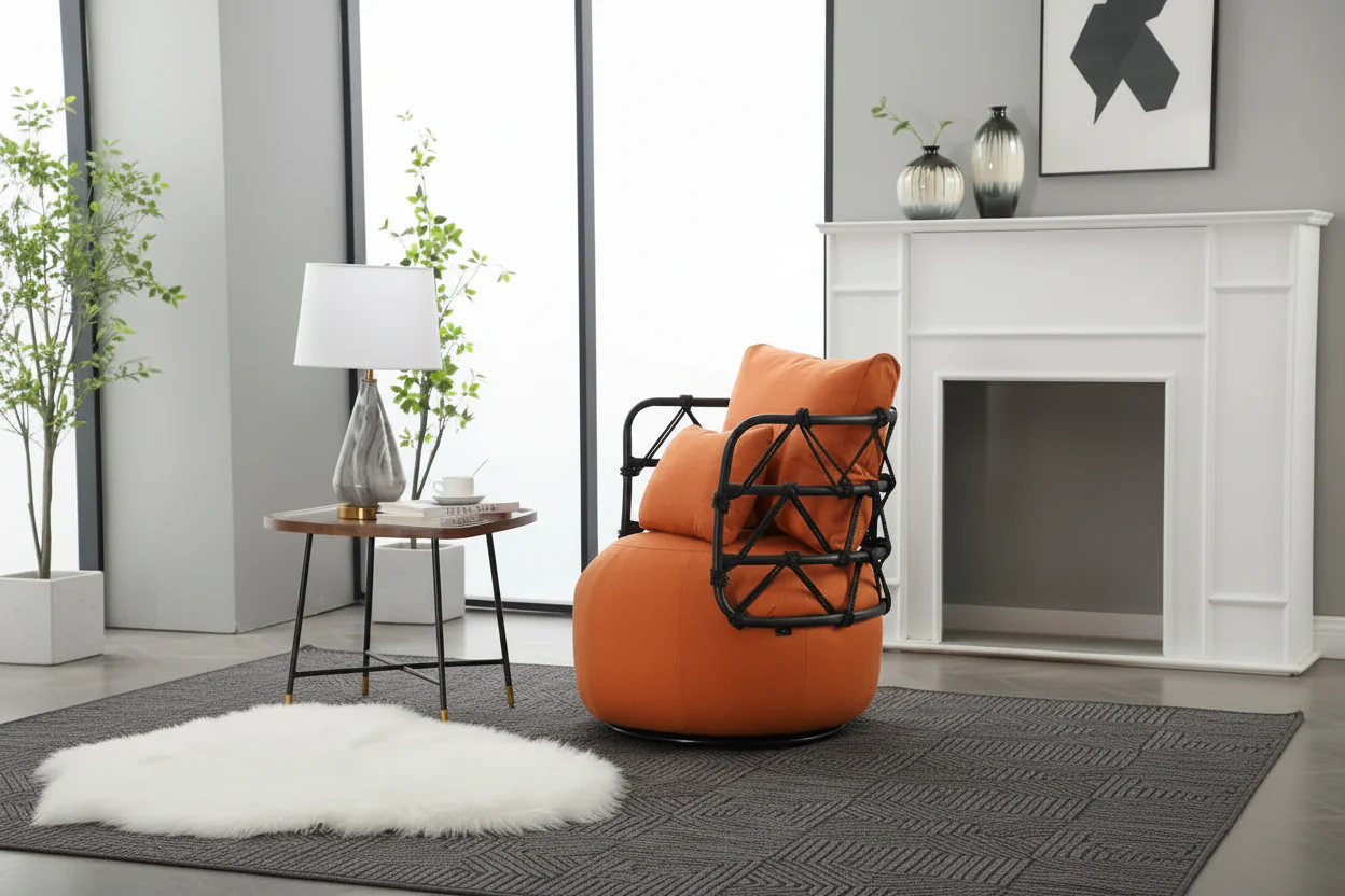 Upholstered Accent Chair with Metal Base