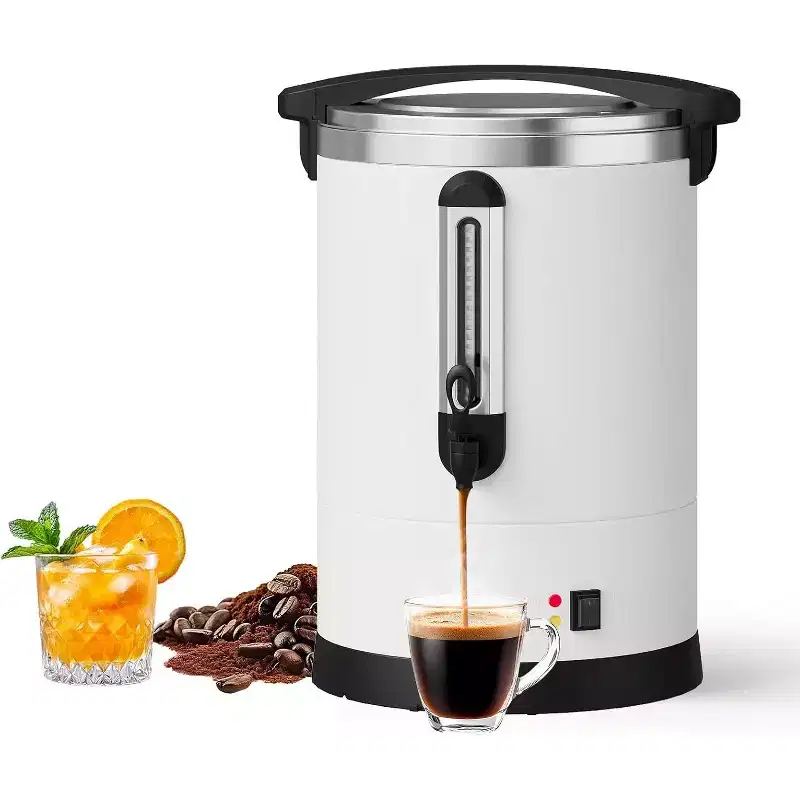 100-Cup Commercial Coffee Urn, 14L Stainless Steel Percolator, Hot Water Dispenser for Catering  Events, Easy to Clean, White