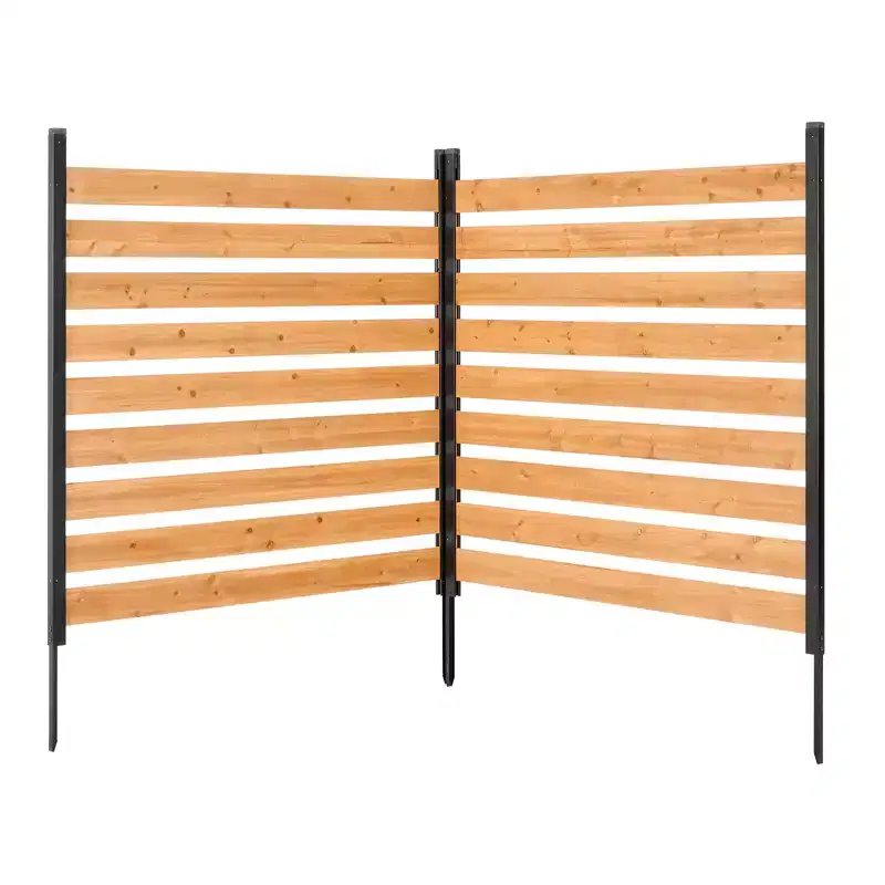 VEVOR Wooden Privacy Fence, 48 x 49 x 28 inch Air Conditioner Fence, 2 Panel Solid Outdoor Wood Privacy Screen with Metal Stakes, Steel Frame, Brown