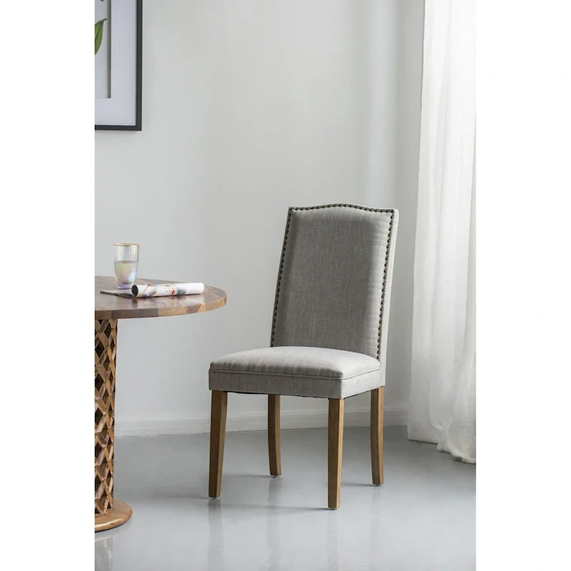 Grey Arched-Back Armless Dining Chairs with Nail Head Trim, Set of 2