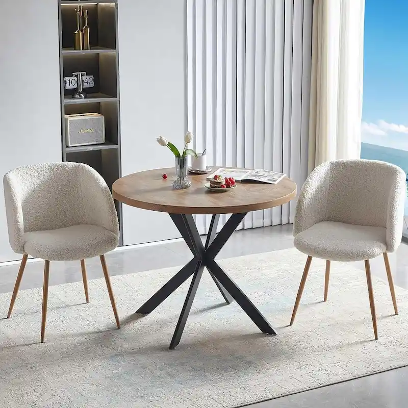 Round Dining Table Set with Sherpa Arm Chairs, Space Saving