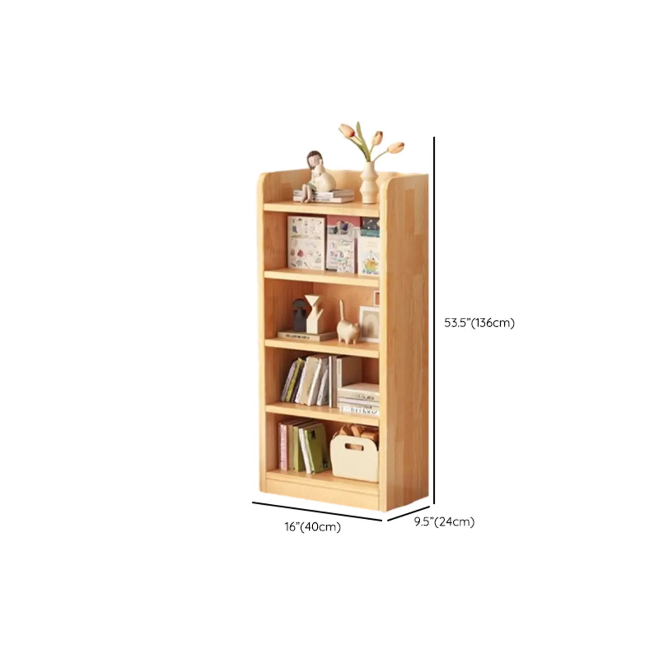 Narrow Vertical Modern Wooden Bookcase in Natural Finish