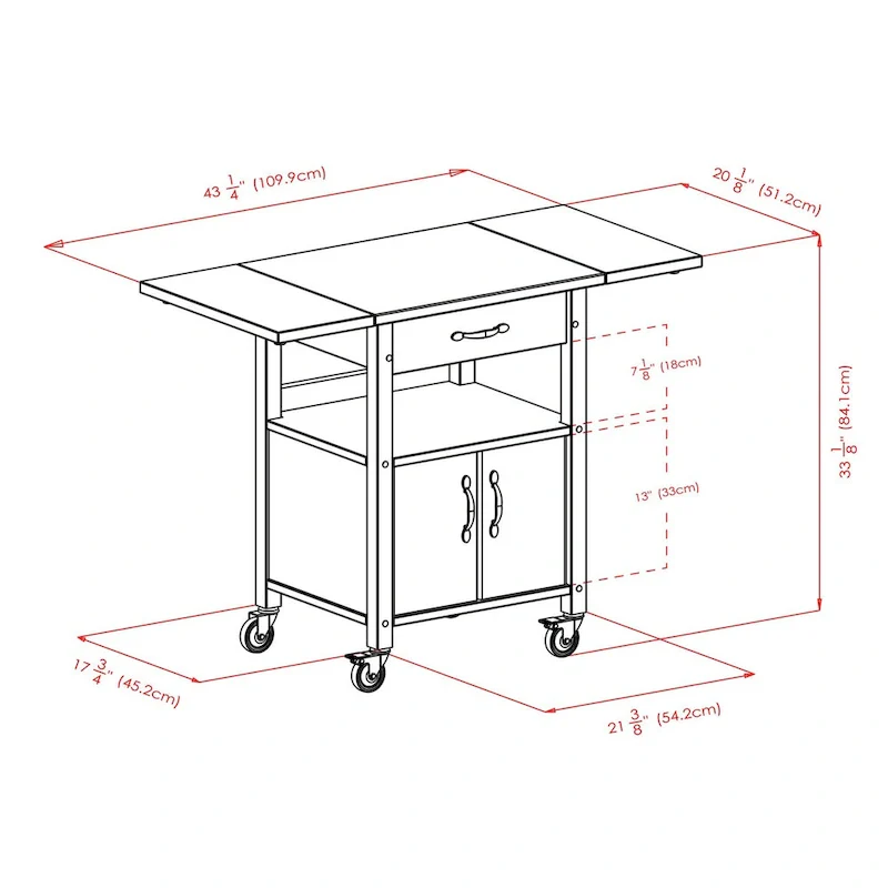 Rachael Kitchen Cart, Drop Leaf, Natural - 43.27 x 20.16 x 33.27 inches