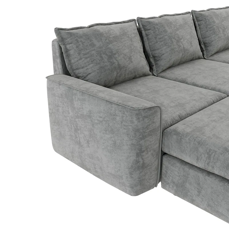 Grey 115 Convertible U-Shaped 6-Seat Modular Sectional Sofa with Ottoman, Customizable Fabric, and Tilting Armrests