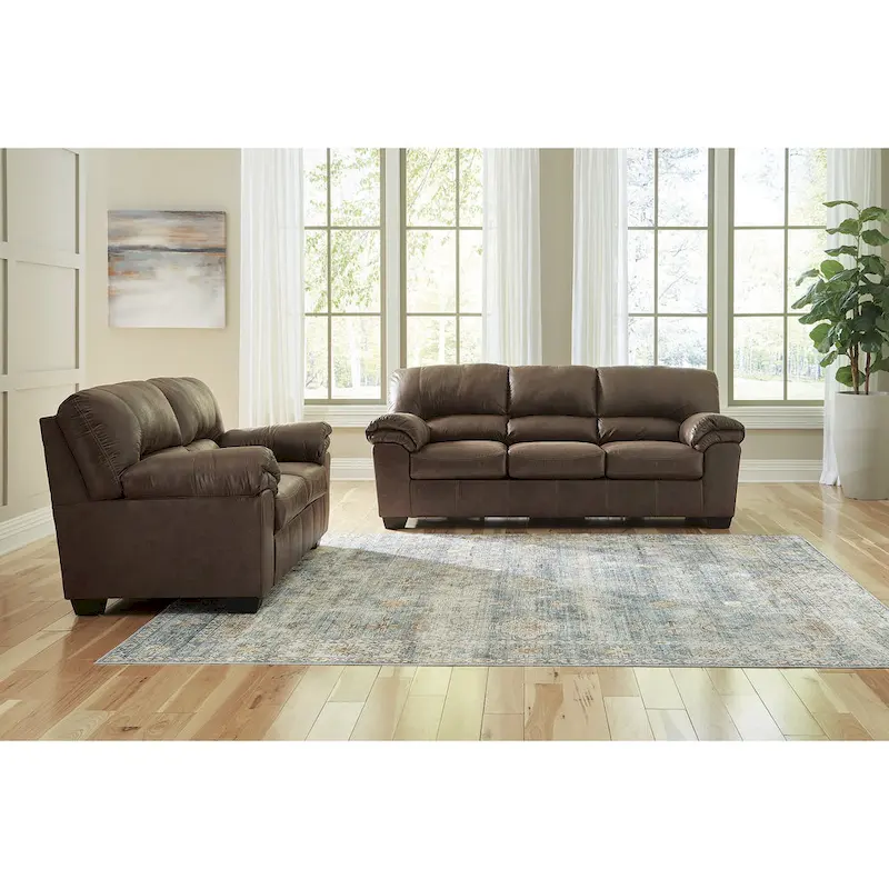 Gray / Brown Faux Leather Sofa & Loveseat Set, 2-Seat