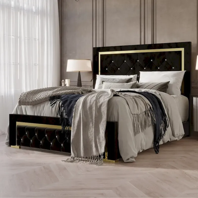 Upholstered Panel Bed with Tufted Headboard