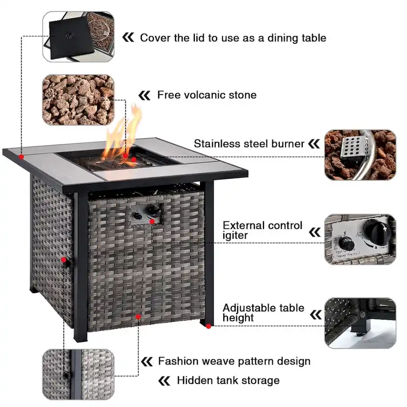 OVIOS Grey Wicker 6-piece Patio Furniture Set With 30  Fire Pit