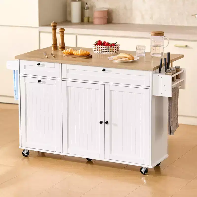 VIYET 35.5H Kitchen Island Cart Rolling Storage Cabinet Table with Drawer Drop Leaf,white