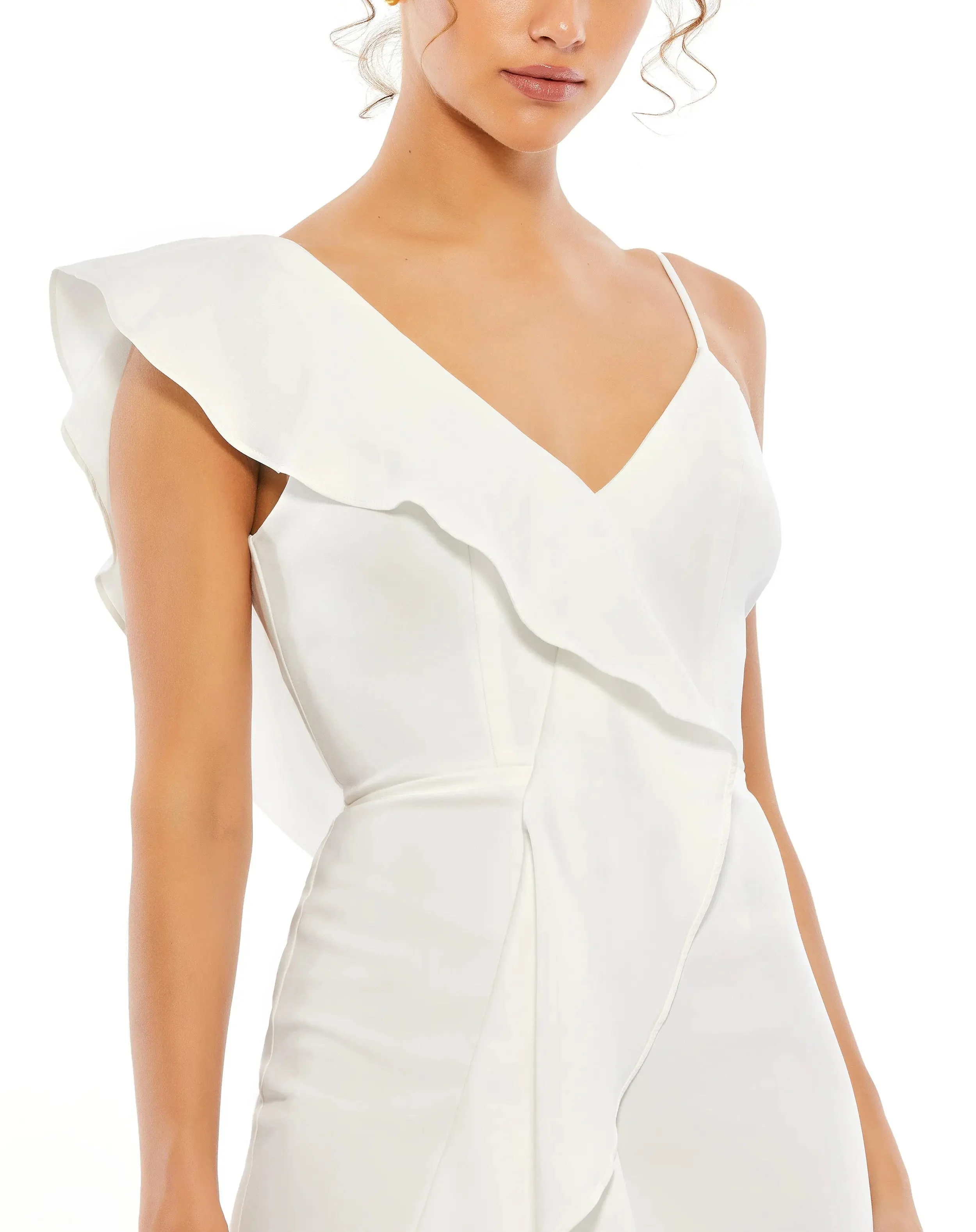 White Asymmetrical Ruffle Mini Cocktail Dress