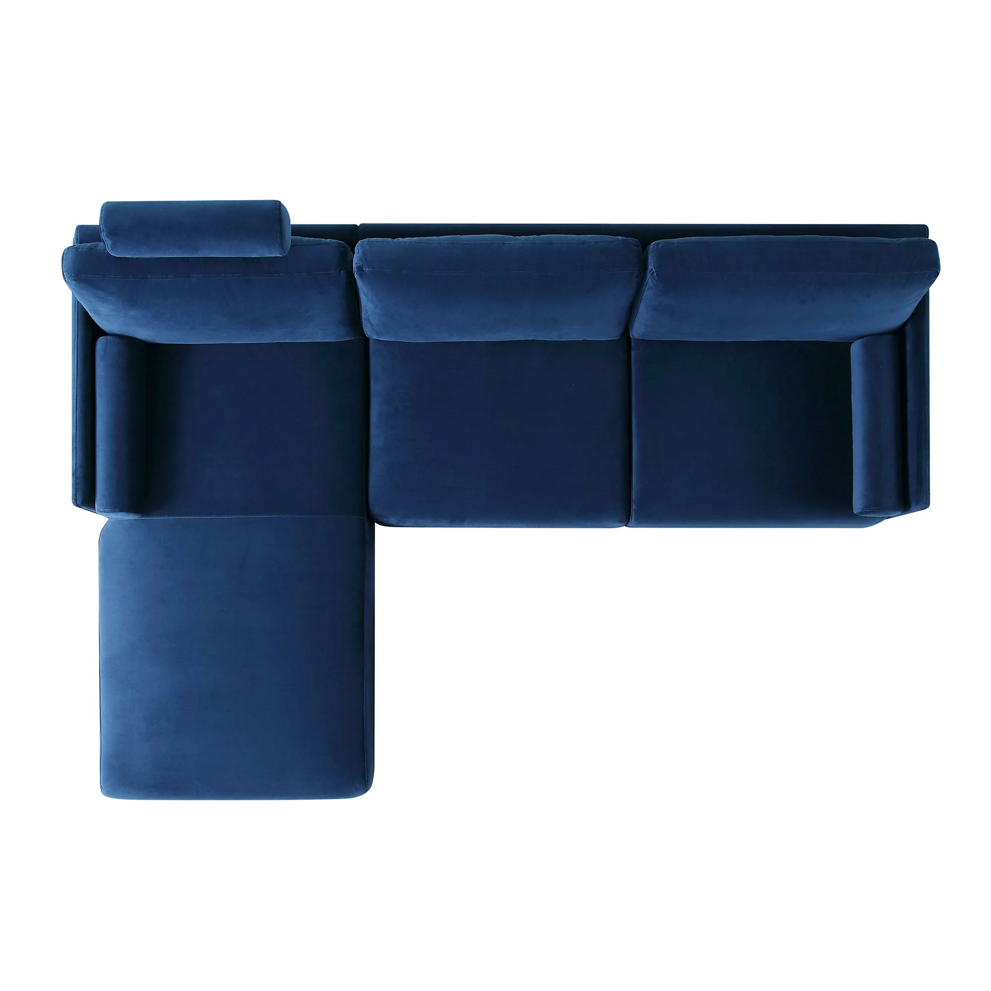 Navy Blue Velvet Sofa, Large 3-Seater Chaise Sofa Left Hand Facing