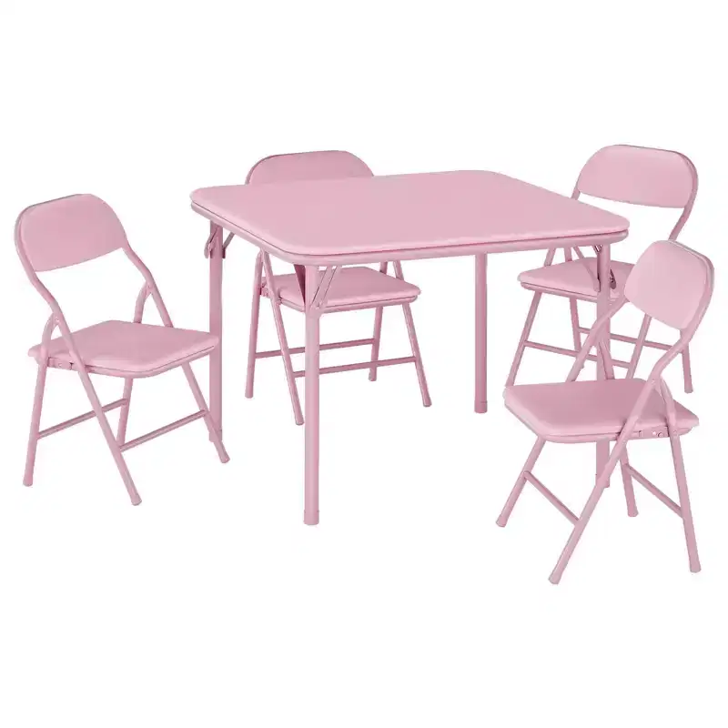 Pink 5-Piece Folding Table & Chairs Set C Kids Activity Set for Dining Room/Daycare/Classroom