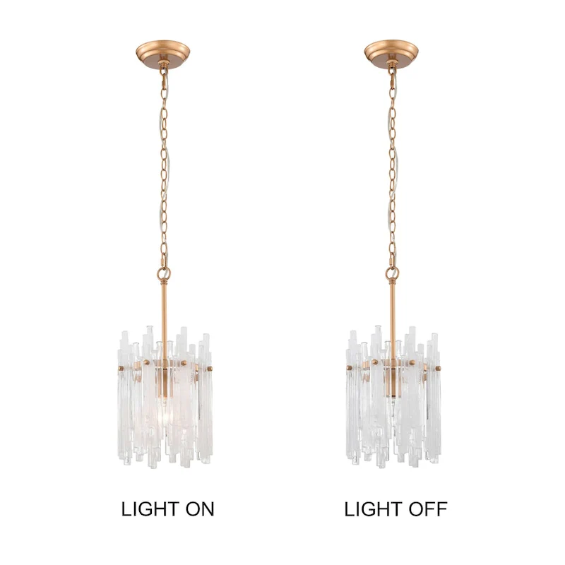 Casandra 1 Light Shiny Bronze Drum Pendant Chandelier with Clear Glass Bars - 8 inches in diameter x 17.9 inches H