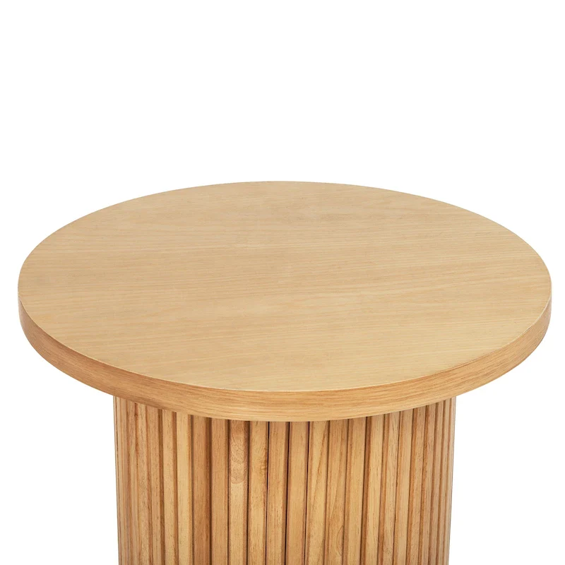 Round Wood End Table Fluted Pedestal Side Table