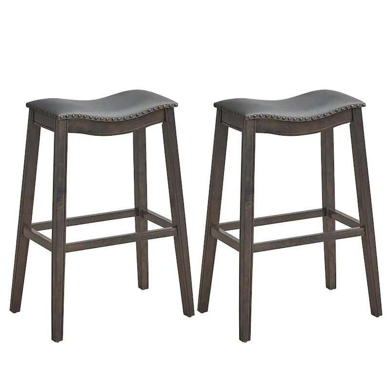 Set of 2 Saddle Bar Stools Bar Height Kitchen Chairs w/ Rubber