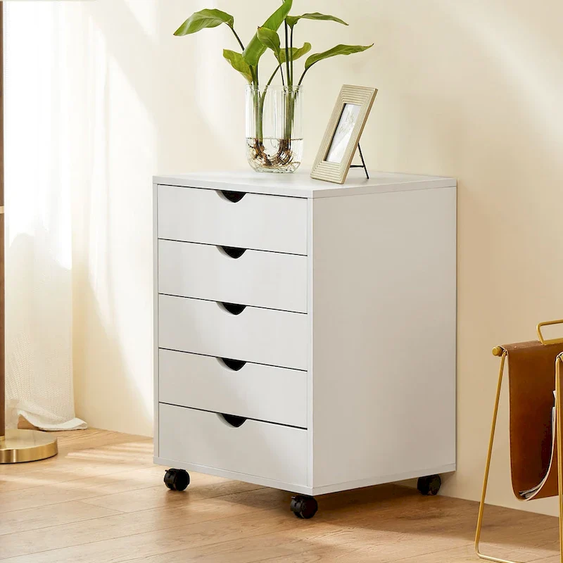 White / Black Mobile 5-Drawer Storage Cabinet with Wheels