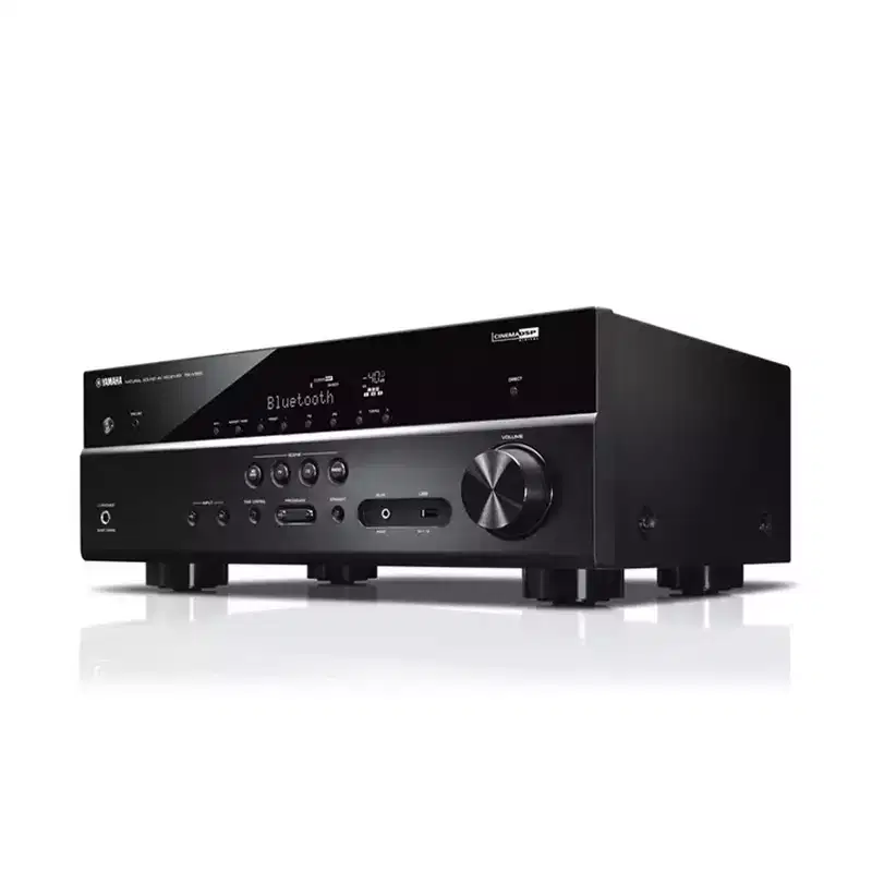 Yamaha RX-V385 5.1 Channel 4K AV Receiver w/ Kicker KB6G 2-Way Full Range Indoor Outdoor Speakers (Pair) Weatherproof Speakers for Patio Garage Poo...