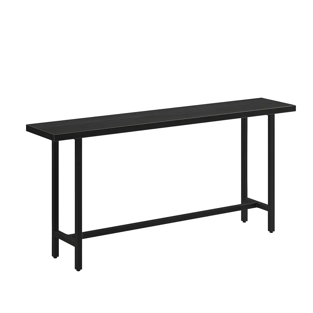 Industrial Black Wood Top Metal Trestle Base Bar Table