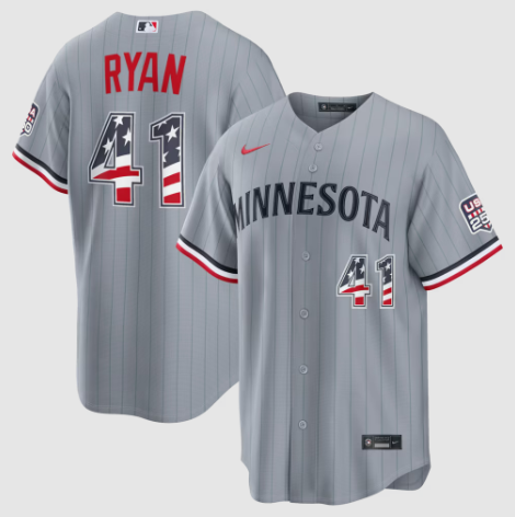 Minnesota Twins Joe Ryan Gray USA 250 Fourth of July Road Stadium Jersey