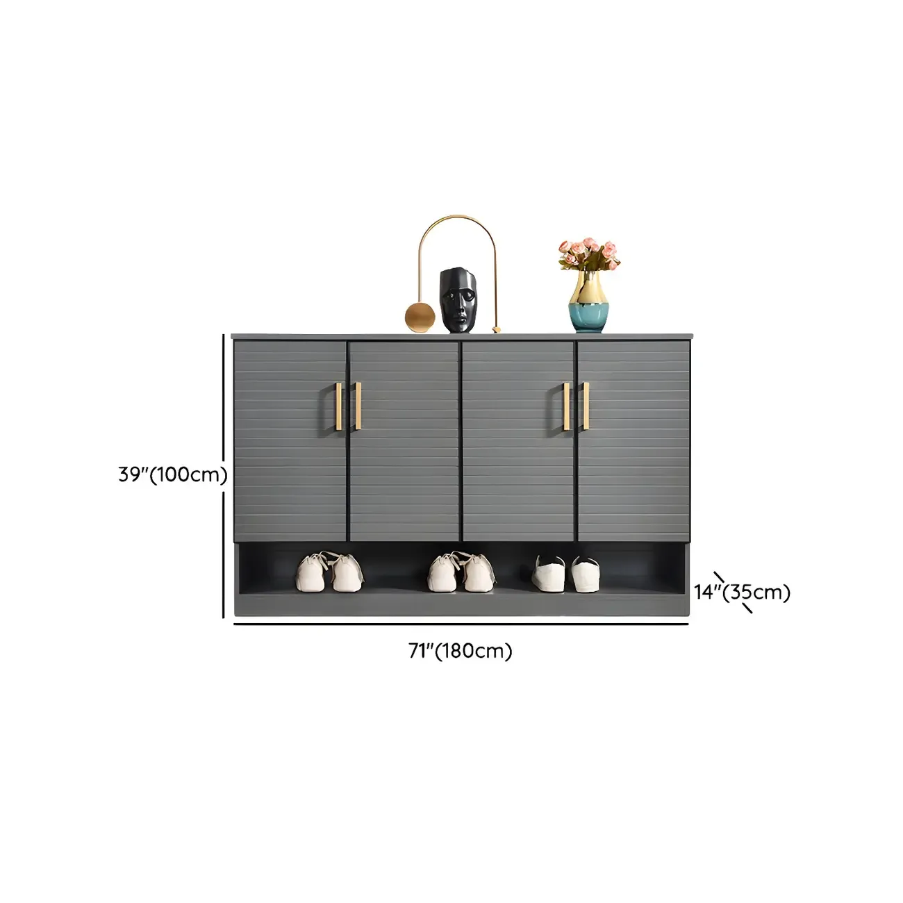 Metal Grey Shoe Cabinet with Open Bottom Shelf