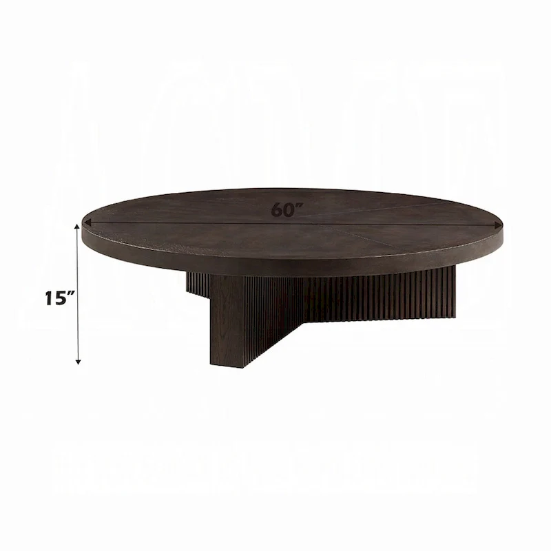 Round Coffee Table, 60 Inch, Espresso Brown Wood, Tri Fluted Legs