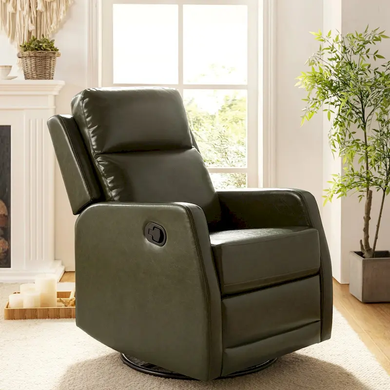 Modern Faux Leather Manual Rocking Swivel Recliner with Wingback
