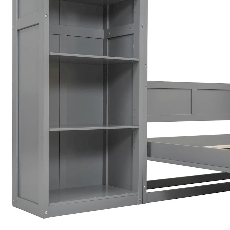 Grey / White Full Size Murphy Wall Bed with Cabinet & Shelves – Single