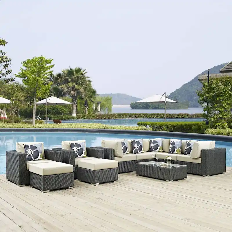 Sojourn 10-piece Outdoor Patio Sunbrella Sectional Set