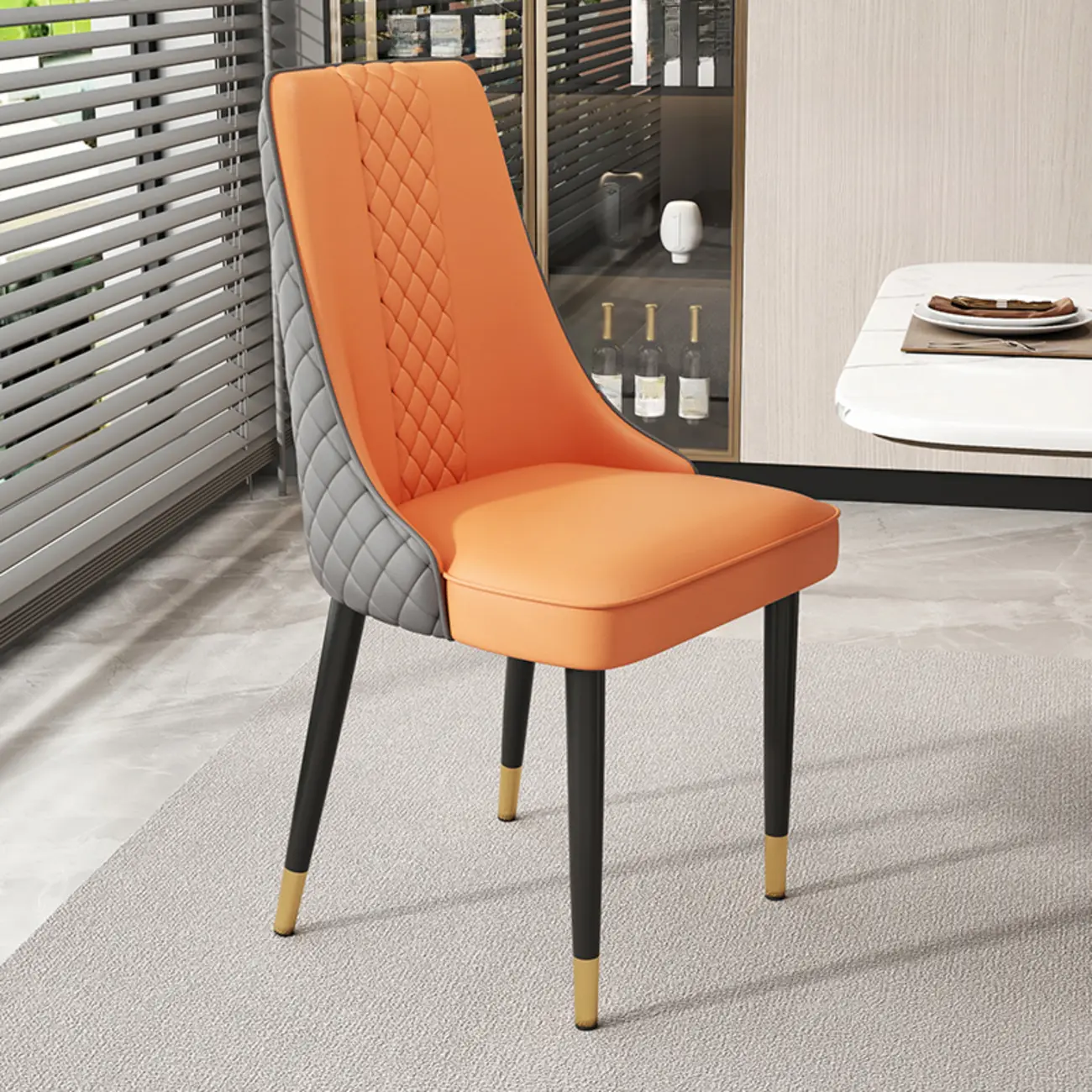 Faux Leather Dining Chair with High Back Sloped Arm