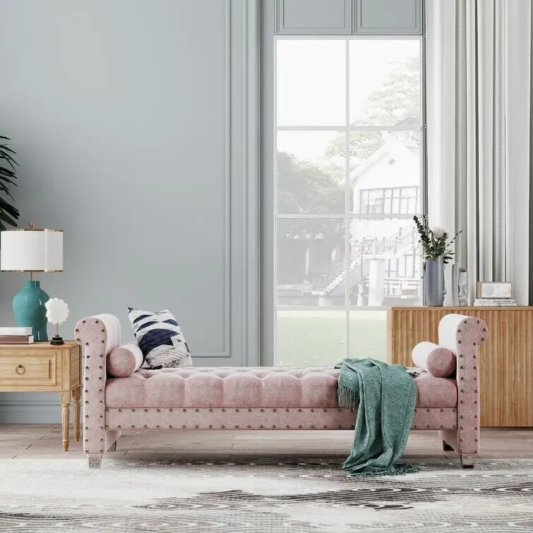 Haven Chesterfield Velvet Upholstered Bench 72  - 71.0 In. W X 28.0 In. H X 29.0 In. D