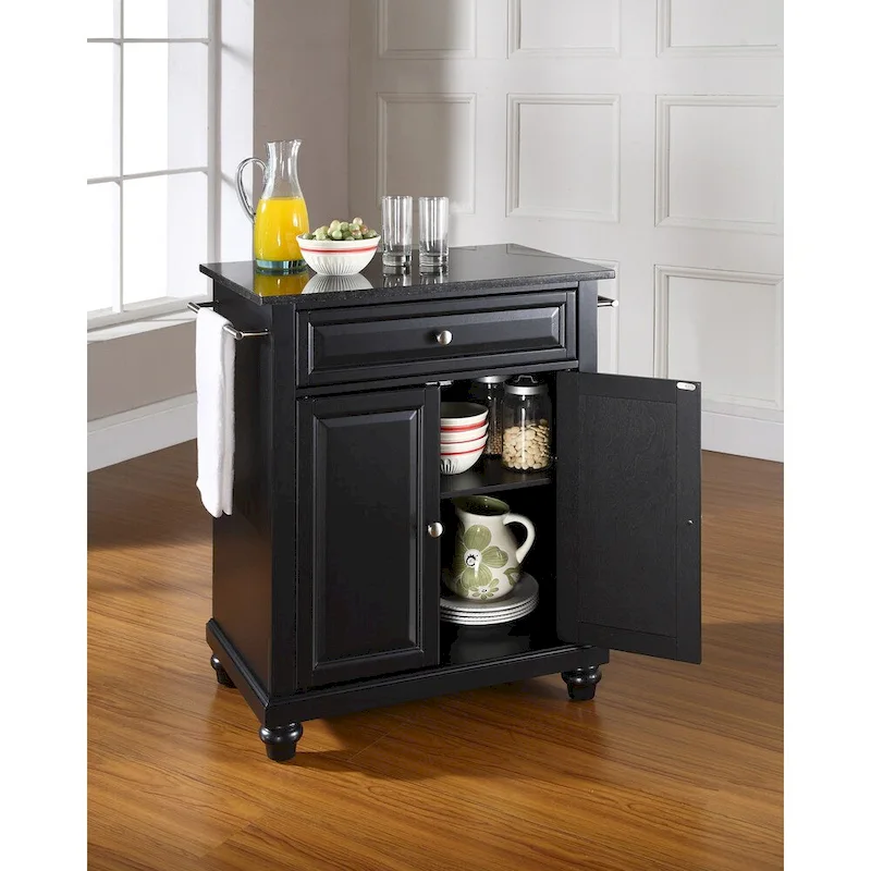 Crosley Cambridge Solid Black Granite Top Portable Kitchen Island in Black Finish - 18d x 31w x 35h