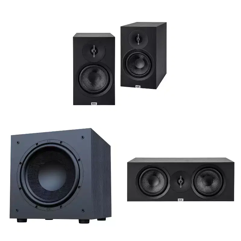 Elac Debut 3.0 Db63 Black Bookshelf Speakers With Debut 12 Inch Subwoofer And Debut Center Channel