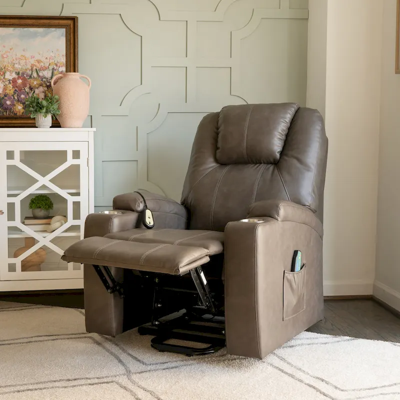 Gilbert Mushroom Faux Leather Power Lift Massage Recliner