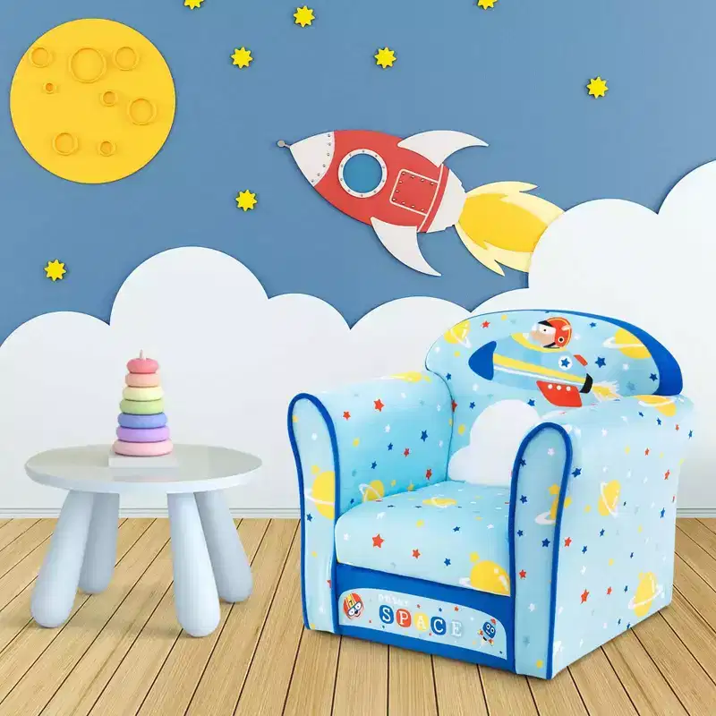 Costway Kid's Sofa Chair Toddler Upholstered Armchair Wooden Frame Children Couch Blue