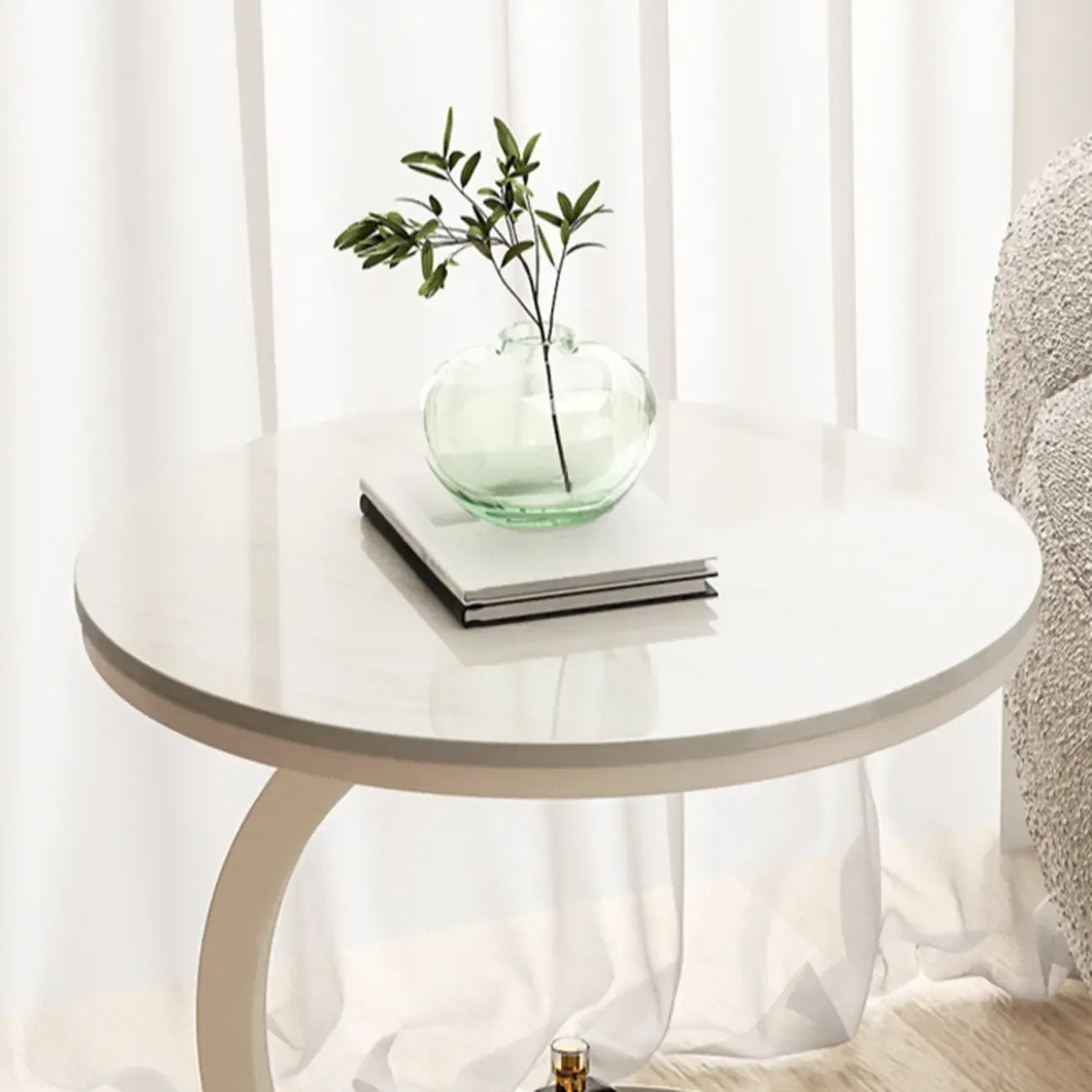 Glam Stone Top Metal Base C-Shape Side Table