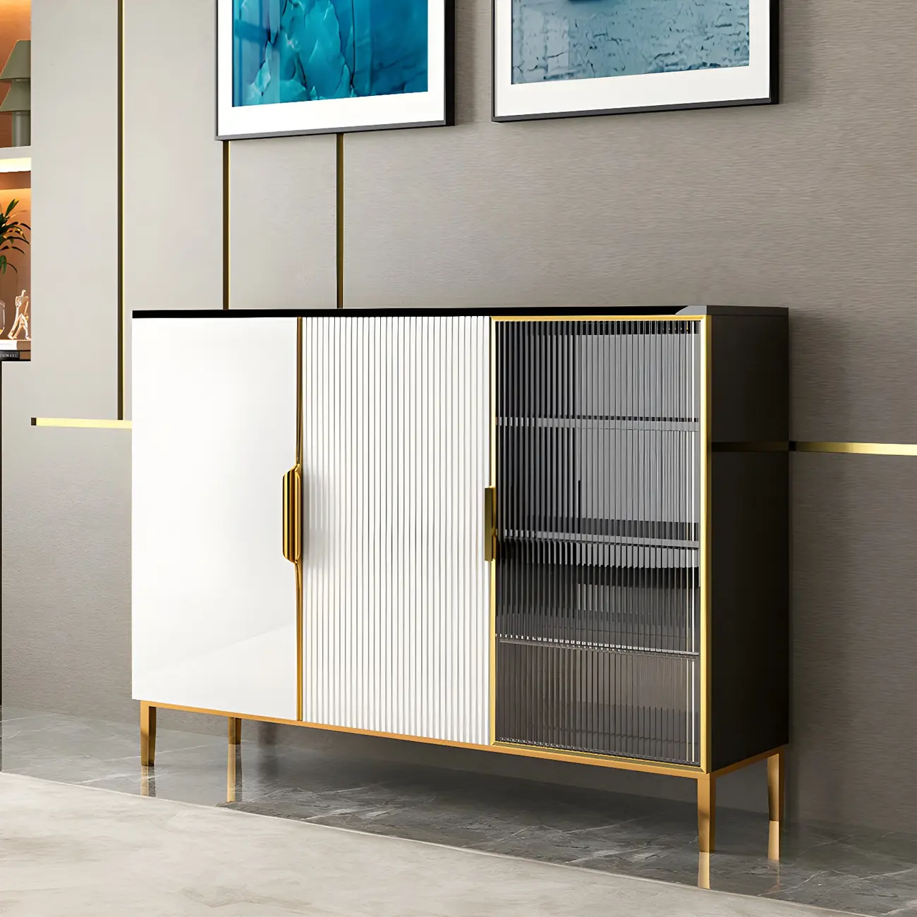 Glam High Gloss Wooden Buffet Sideboard with Cabinets