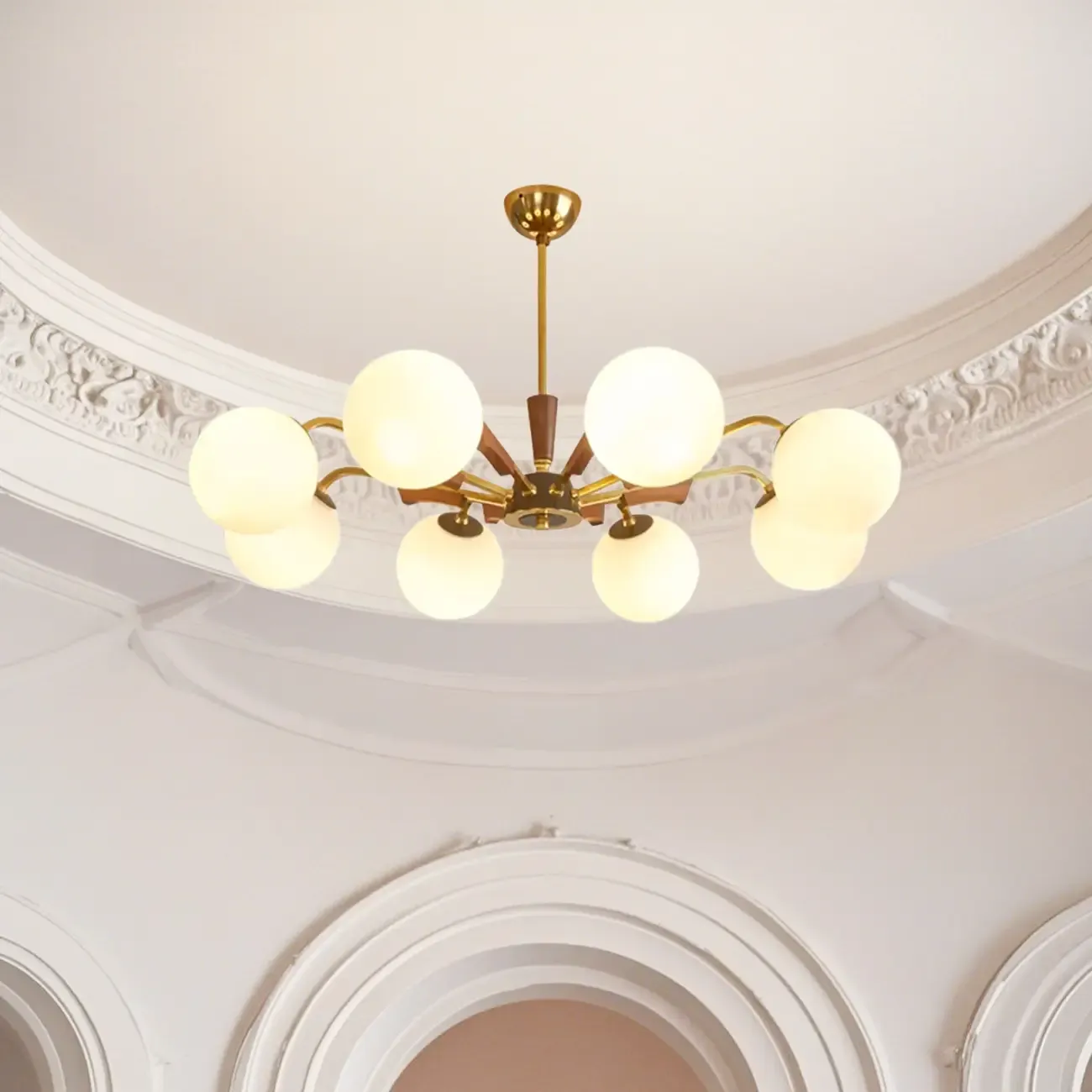 Modern White Glass Ball Chandelier with Adjustable Length