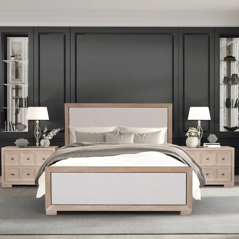 Modern Classic Solid Wood Fabric Panel Bed