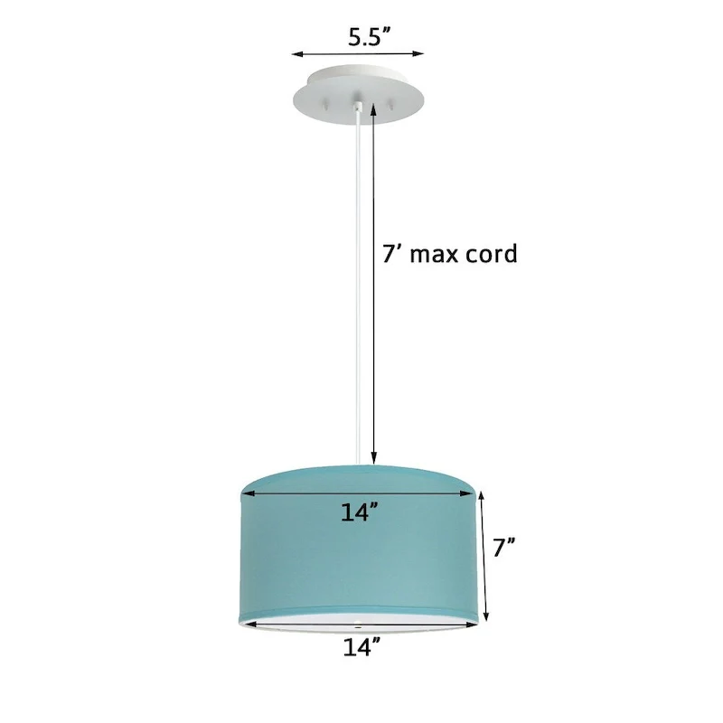 14  W 2 Light Pendant Island Paridise Blue Shade with Diffuser, White Cord