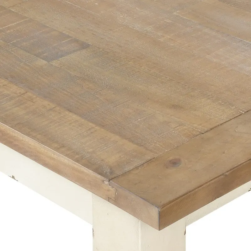 Antique White and Distressed Oak Solid Wood Dining Bench