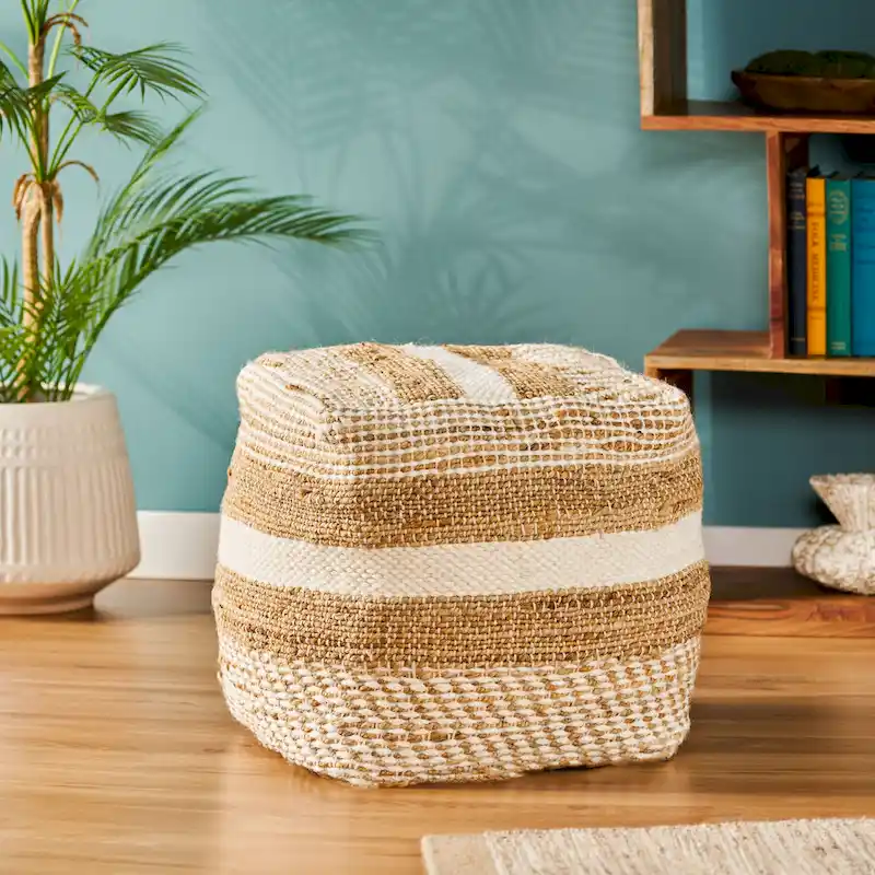 Caiman Handcrafted Boho Fabric Pouf by Christopher Knight Home