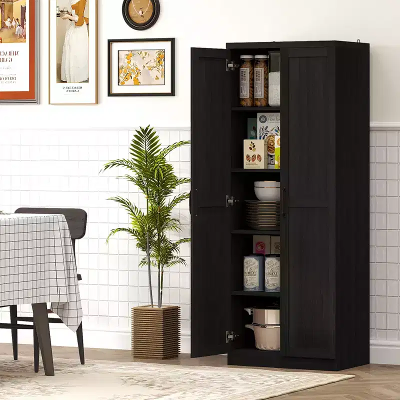 HOMCOM Kitchen Pantry, Freestanding 5-tier Storage Cabinet with 2 Adjustable Shelves for Dining Room, Living Room