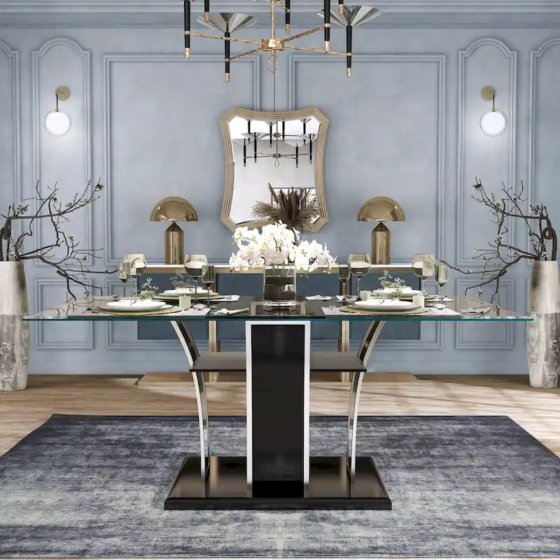 Grey / Black / White Modern Glass Top Dining Table, Seats 4–6